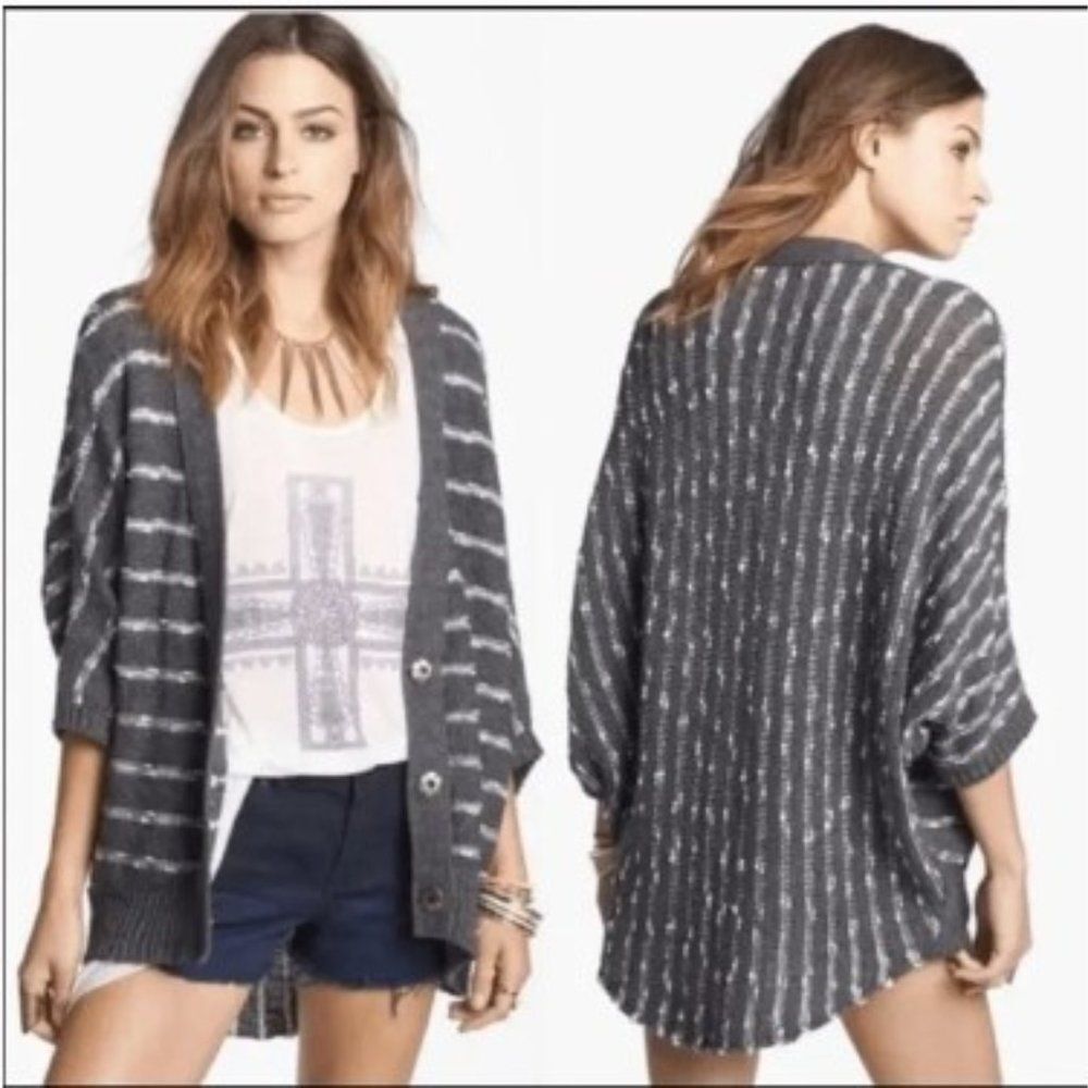 Free People Rabbit in the Moon Oversized Cardigan Gray and White Womens Medium